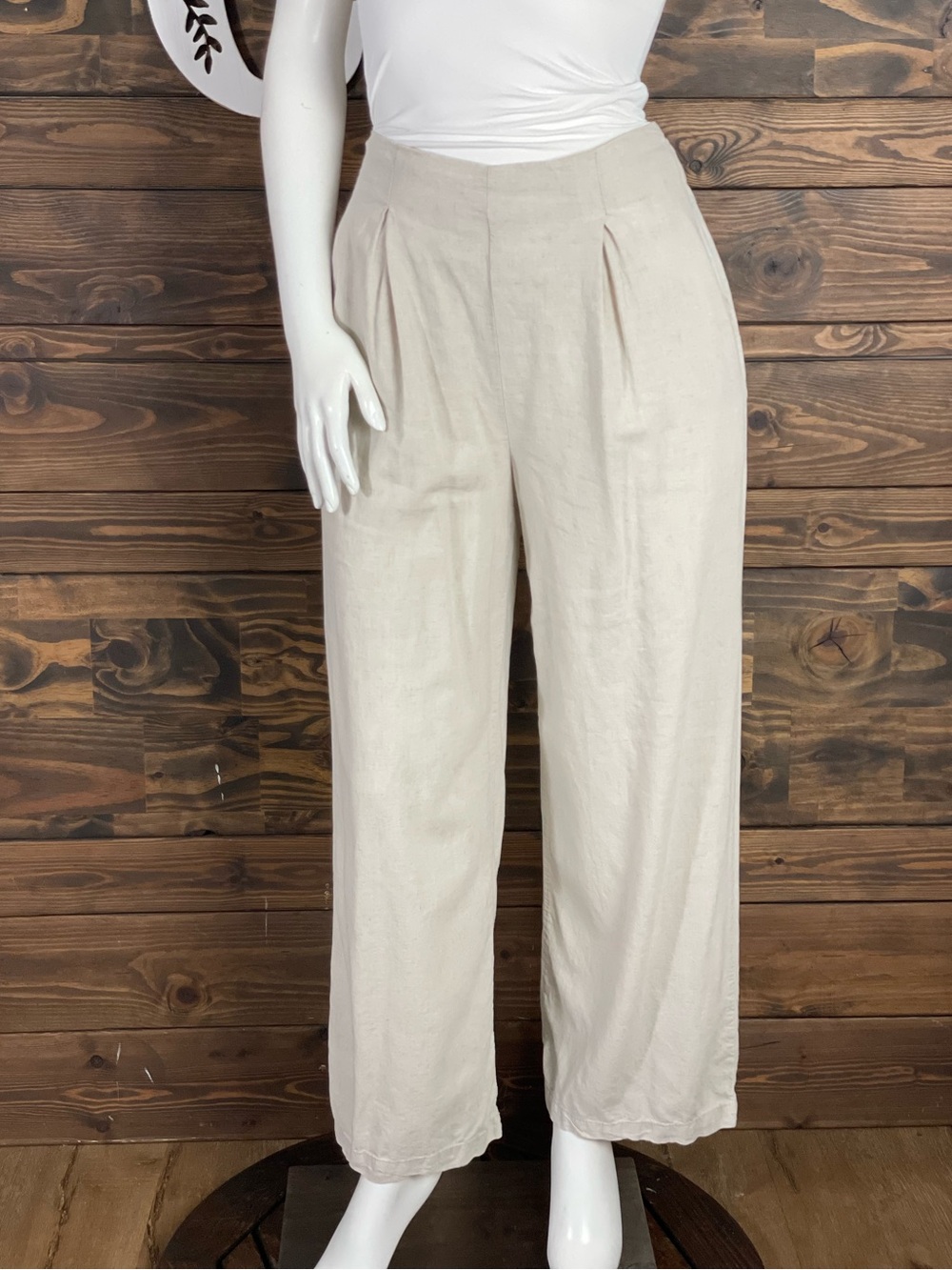 Cotton On | Linen Blend High-Waist Wide-Leg Pleated Pants Side Pockets